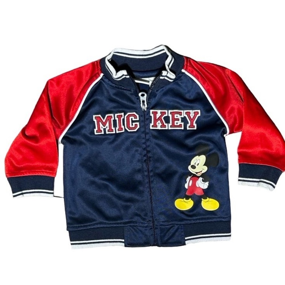 Disney Mickey Mouse Baby Track Jacket Navy Red Zip Up Varsity 3-6M